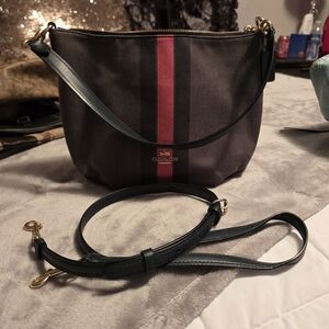 Coach Dark Brown and Red Stripe Crossbody Bag